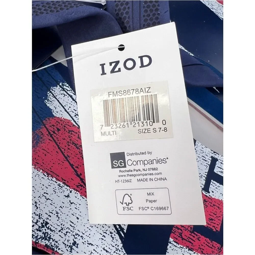 Izod Navy, Red & White Flag-Print Men's Flip Flops Various Size